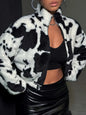 Winter Fluffy Cow Print Jacket