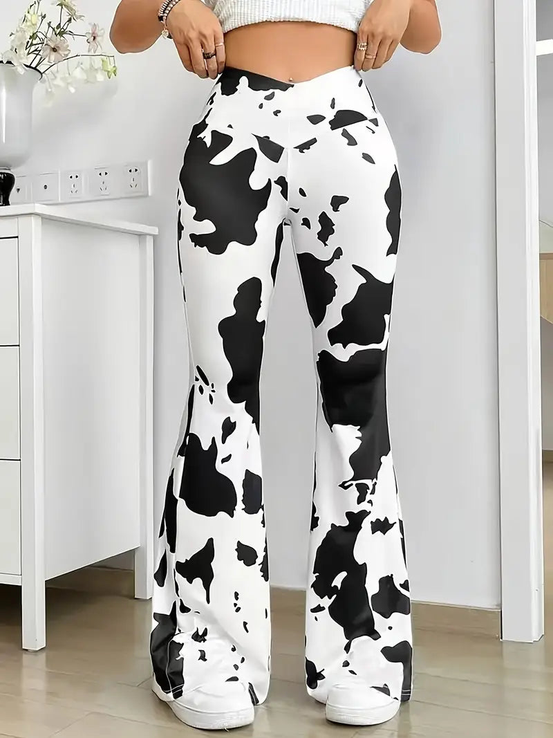 Woman's Cow Print Flare Leg Pants