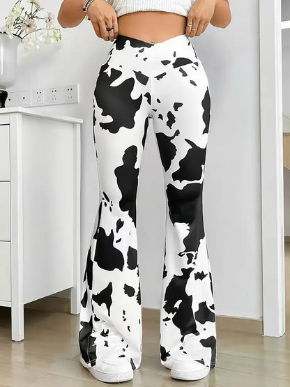 Woman's Cow Print Flare Leg Pants