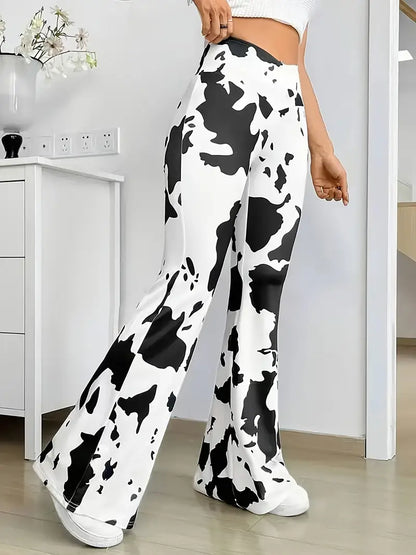 Woman's Cow Print Flare Leg Pants