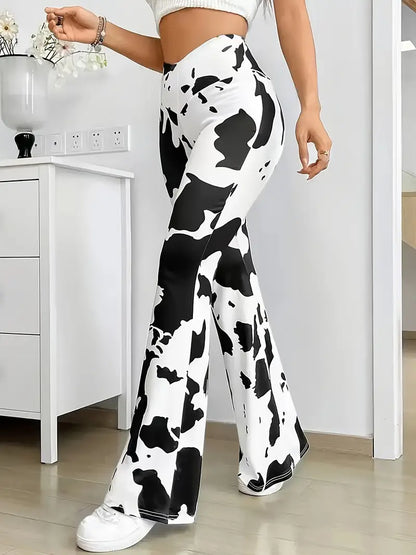 Woman's Cow Print Flare Leg Pants