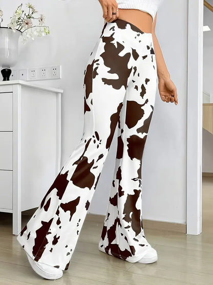 Woman's Cow Print Flare Leg Pants