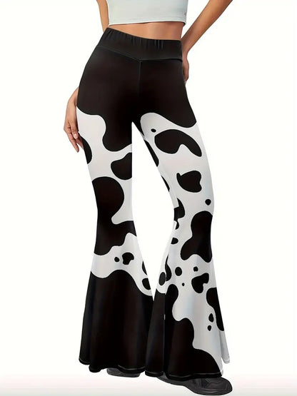 Cow Print Flared Leg Pants
