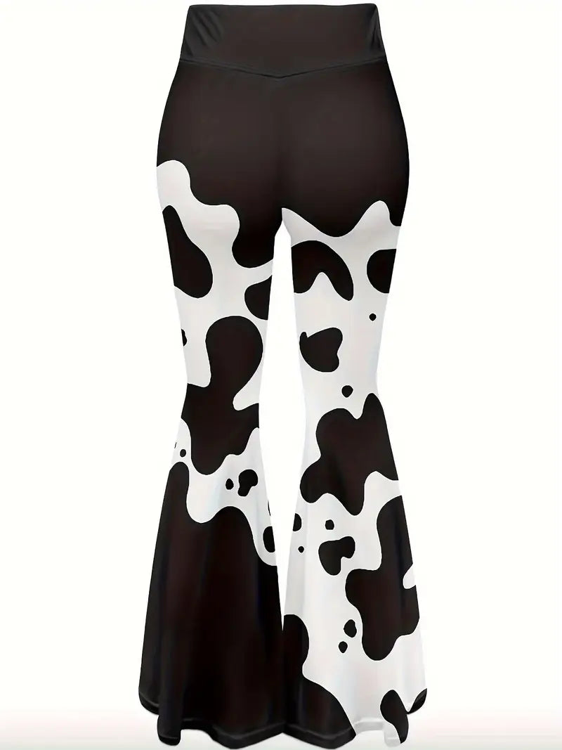 Cow Print Flared Leg Pants