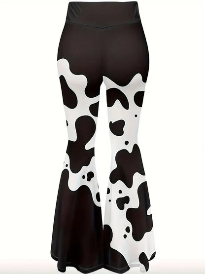 Cow Print Flared Leg Pants