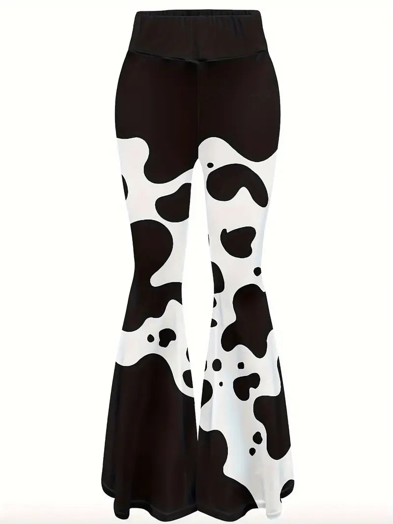Cow Print Flared Leg Pants