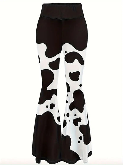 Cow Print Flared Leg Pants