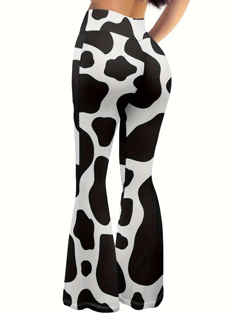Cow Print Flared Leg Pants