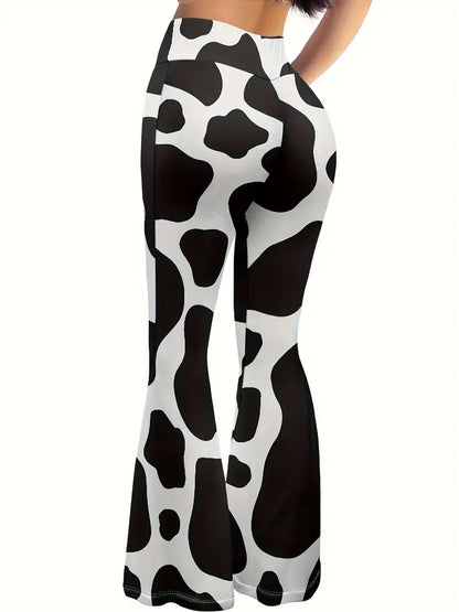 Cow Print Flared Leg Pants