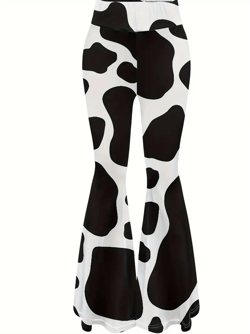 Cow Print Flared Leg Pants