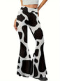 Cow Print Flared Leg Pants
