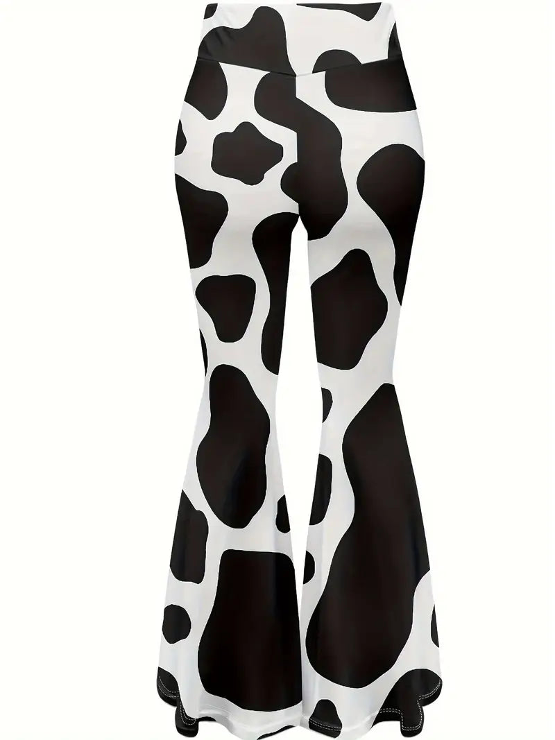 Cow Print Flared Leg Pants