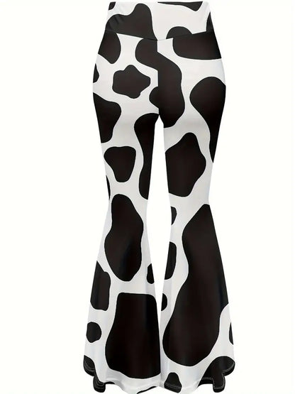 Cow Print Flared Leg Pants