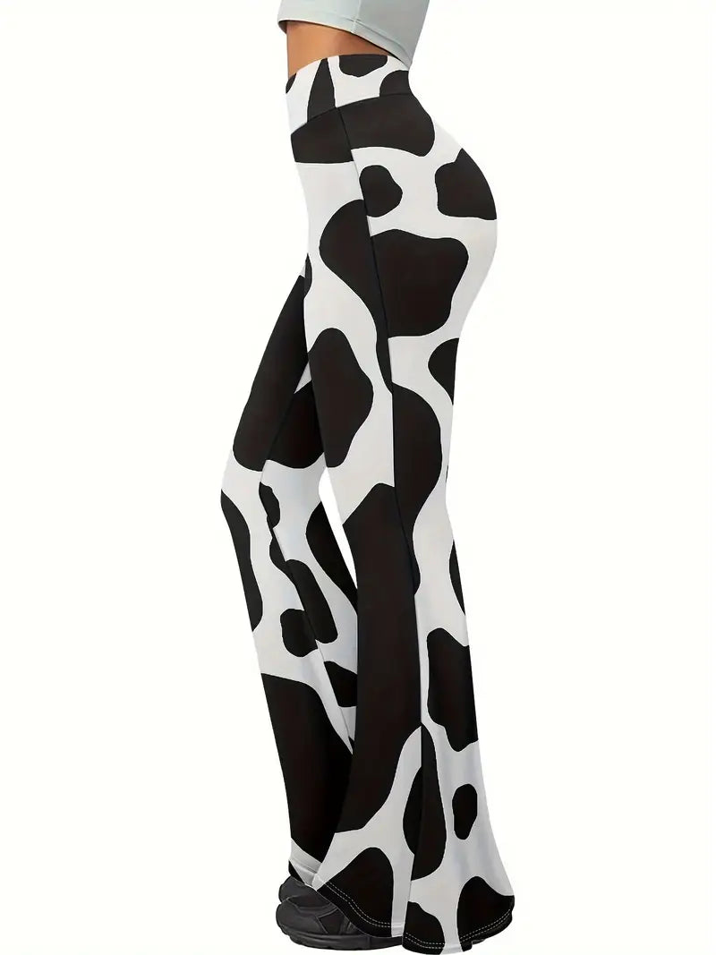 Cow Print Flared Leg Pants