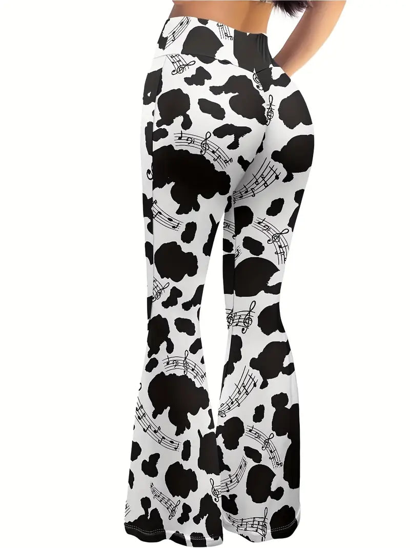 Cow Print Flared Leg Pants