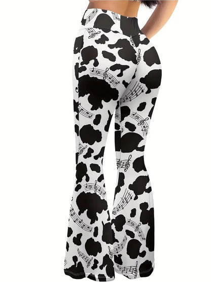 Cow Print Flared Leg Pants