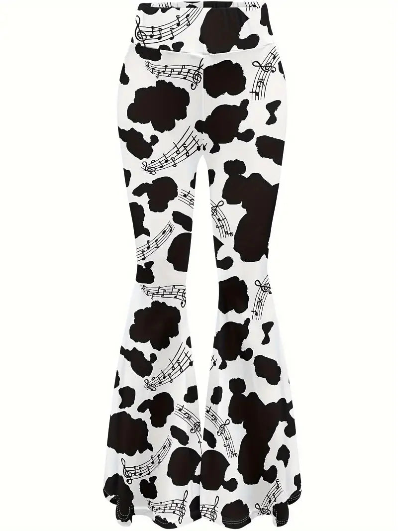 Cow Print Flared Leg Pants