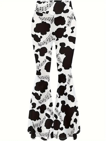 Cow Print Flared Leg Pants