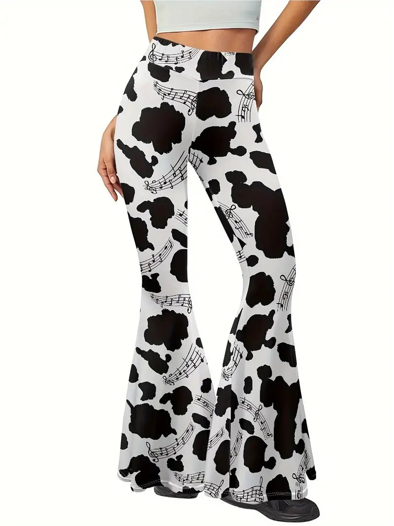 Cow Print Flared Leg Pants