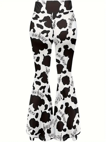 Cow Print Flared Leg Pants