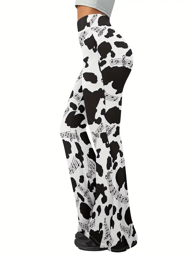 Cow Print Flared Leg Pants