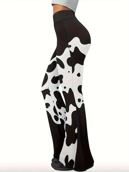 Cow Print Flared Leg Pants