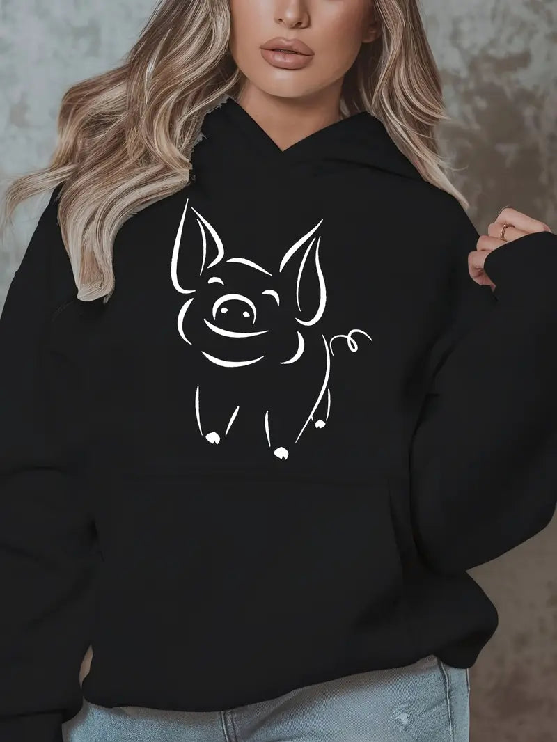Casual Pig Print Hoodie