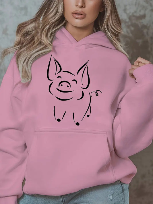 Casual Pig Print Hoodie