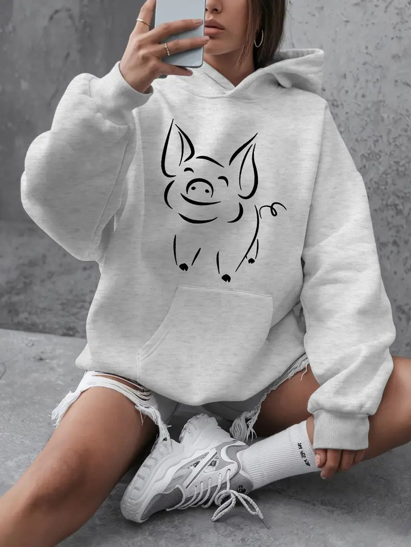 Casual Pig Print Hoodie