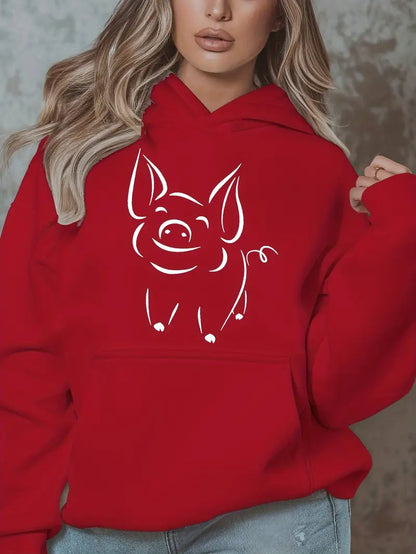 Casual Pig Print Hoodie