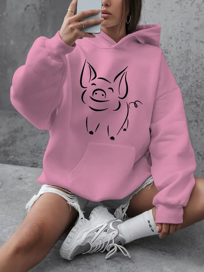 Casual Pig Print Hoodie
