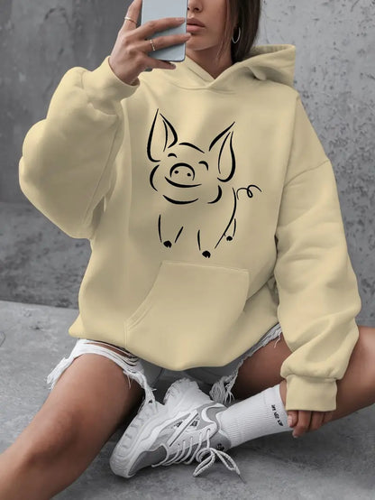Casual Pig Print Hoodie